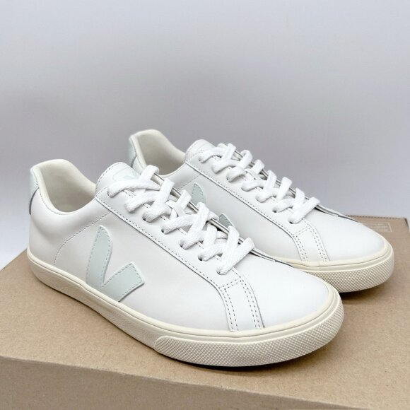 Veja Esplar Logo Womens Lace Up Sneaker White Menthol Blue Leather EU 38 US 7 - Picture 2 of 10